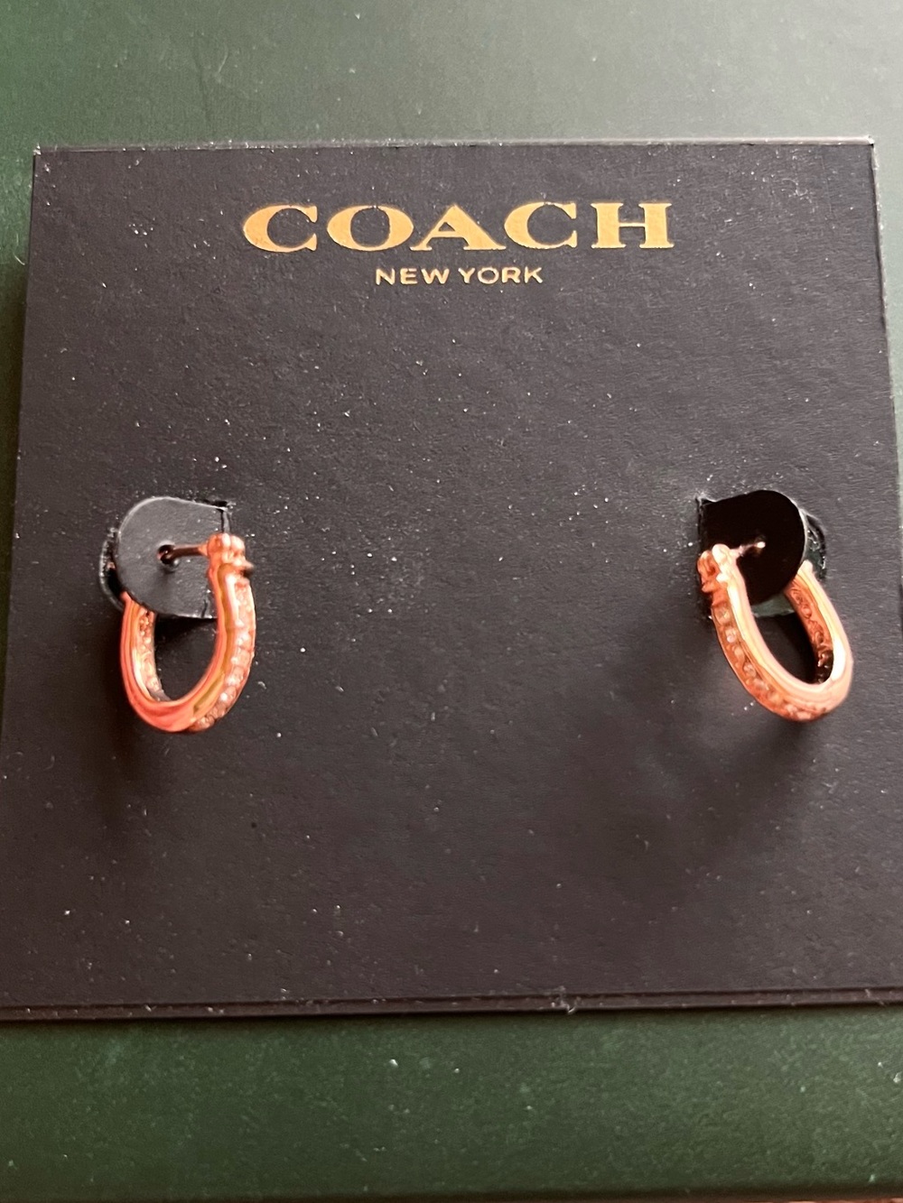 Coach Pavé Signature Huggie Earrings Rose Gold NWT